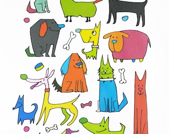 Colourful Collection of Dogs -  Large Cotton Tea Towel