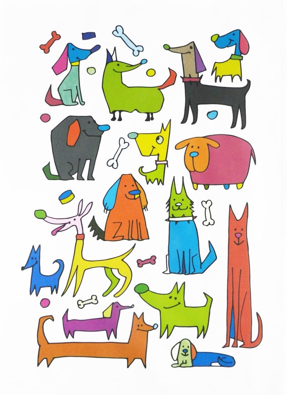 Colourful Collection of Dogs -  Large Cotton Tea Towel