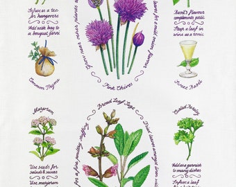 Herbs and Chives Guide Large Cotton Tea Towel