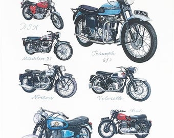 Classic Motorbikes Large Cotton Tea Towel
