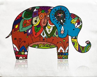 The Colourful Elephant - Large Cotton Tea Towel