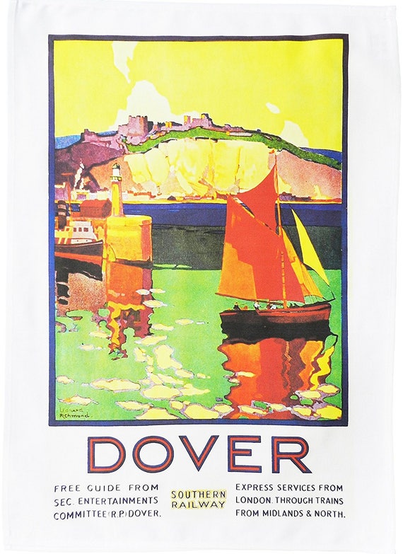 Dover - Retro Style Travel Poster Large Cotton Tea Towel by Half a Donkey
