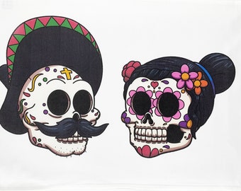 Mr and Mrs Sugar Skulls Large Cotton Tea Towel