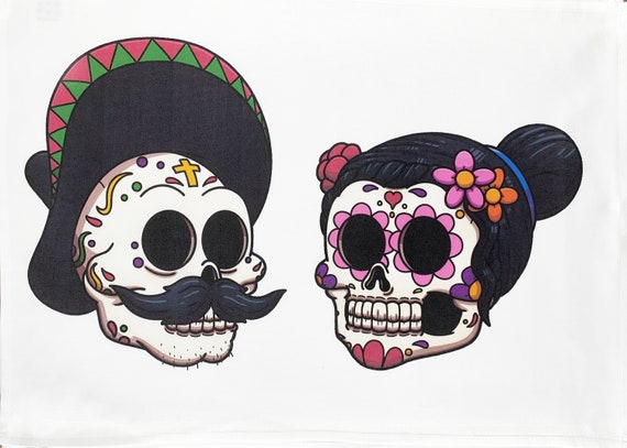 Mr and Mrs Sugar Skulls Large Cotton Tea Towel
