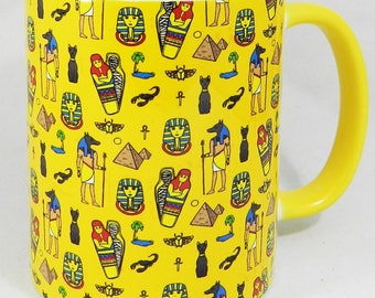 The Egyptian Addiction Ceramic Mug with yellow glazed handle