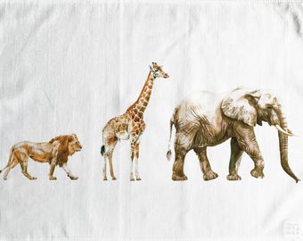 Safari Animals large cotton tea towel