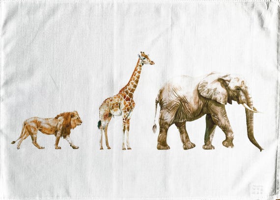 Safari Animals large cotton tea towel