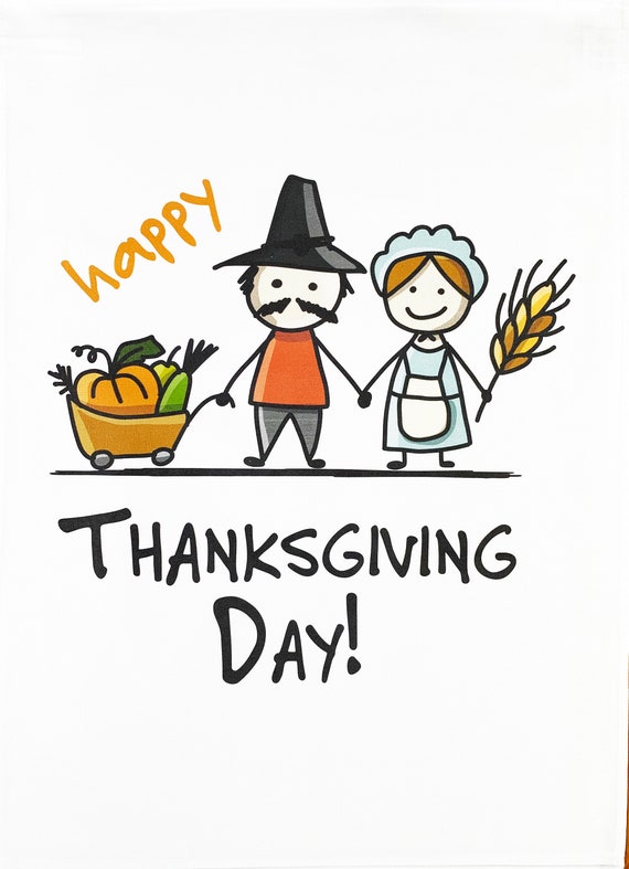 Happy Thanksgiving Day Large Cotton Tea Towel