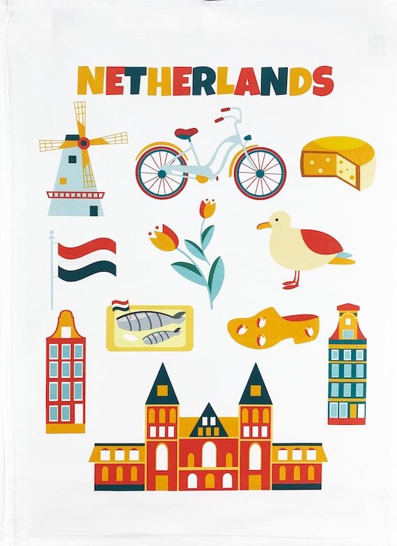 Landmarks of The Netherlands Large Cotton Tea Towel