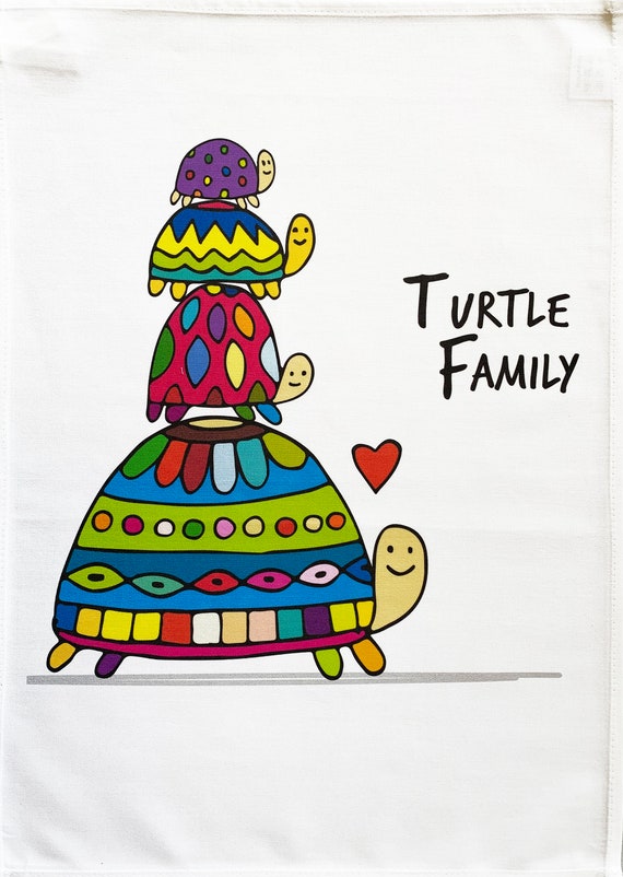 The Colourful Turtle Family Large Cotton Tea Towel