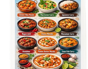 Types of Curry Cotton Tea Towel – Illustrated World Curry design