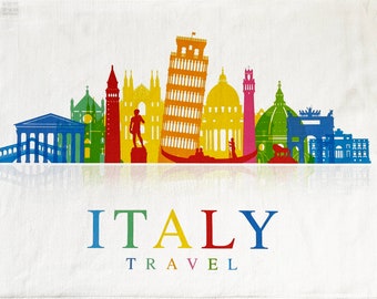 Colourful Travel Italy - Large Cotton Tea Towel