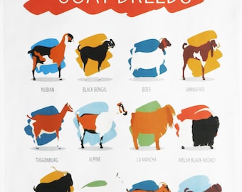 Breeds of Goat Large Cotton Tea Towel