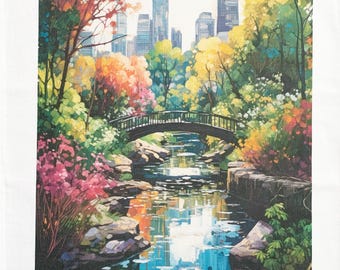 Bridge in Central Park large cotton tea towel