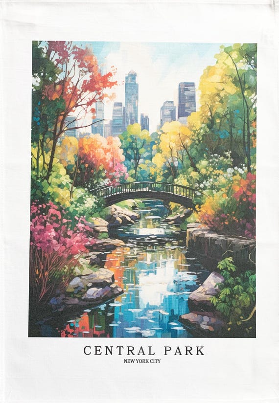 Bridge in Central Park large cotton tea towel