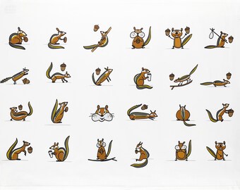 The Chipmunk and his Nuts Large Cotton Tea Towel