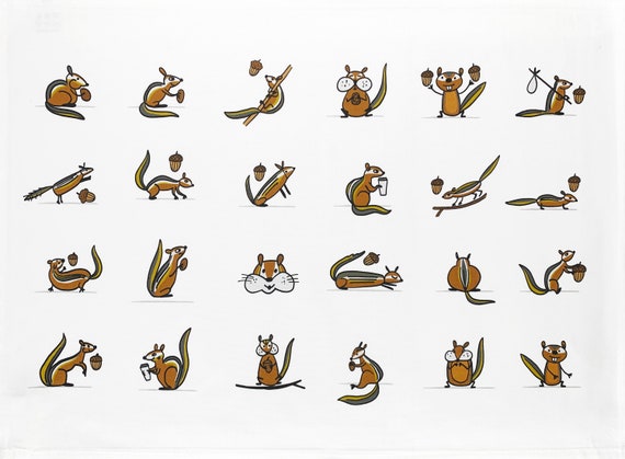 The Chipmunk and his Nuts Large Cotton Tea Towel