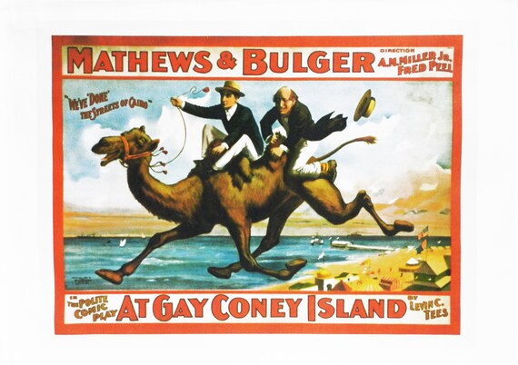 At Gay Coney Island- Retro Style Theatre Poster Style Large Cotton Tea Towel