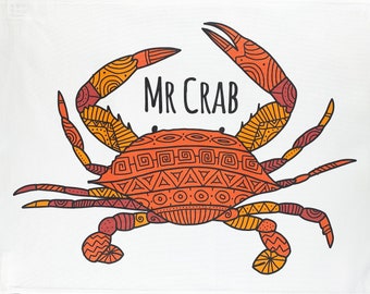 Mr Crab large cotton tea towel