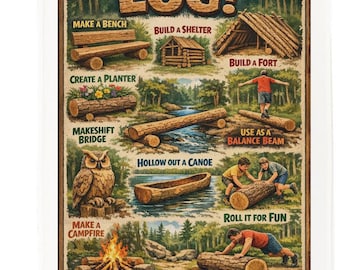 Things To Do With a Log illustrated cotton tea towel