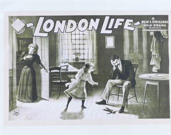 London Life - Retro Style Theatre Poster Style Large Cotton Tea Towel