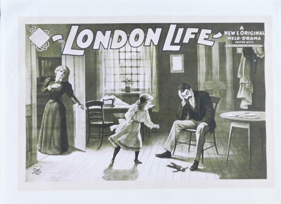 London Life - Retro Style Theatre Poster Style Large Cotton Tea Towel