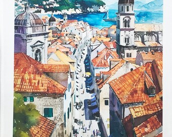 View of Dubrovnik large cotton tea towel