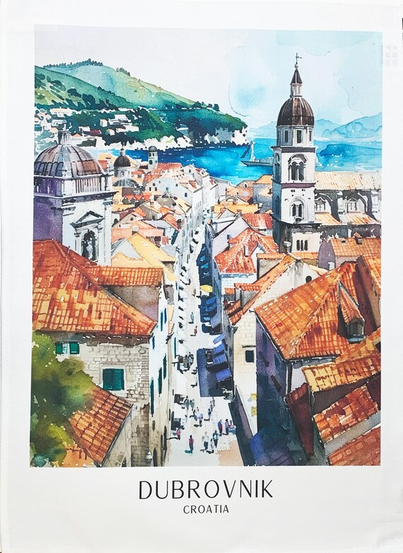 View of Dubrovnik large cotton tea towel
