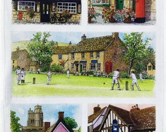 British Village Life Large Cotton Tea Towel