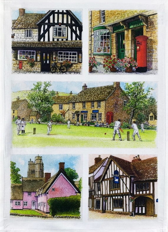 British Village Life Large Cotton Tea Towel