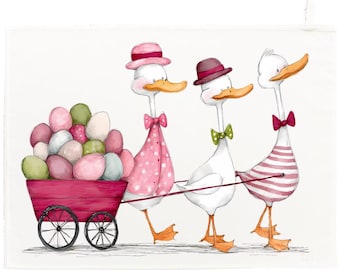 Easter Duck Tea Towel, 100% Cotton, White, 65 x 47 cm, with Hanging Loop