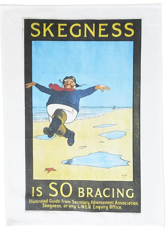 Skegness is so bracing - Retro Style Travel Poster Large Cotton Tea Towel