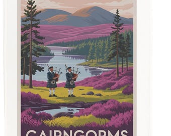 Cairngorms Scotland Tea Towel – 100% Cotton, White, 65 x 47 cm