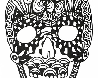 Day of the Dead Zentangle Design Skull - Large Cotton Tea Towel