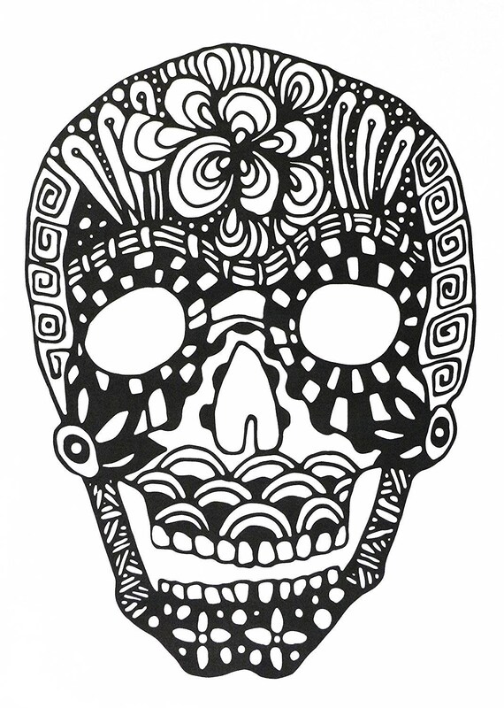 Day of the Dead Zentangle Design Skull - Large Cotton Tea Towel