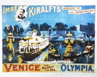 Venice at Olympia - Retro Style Theatre Poster Large Cotton Tea Towel