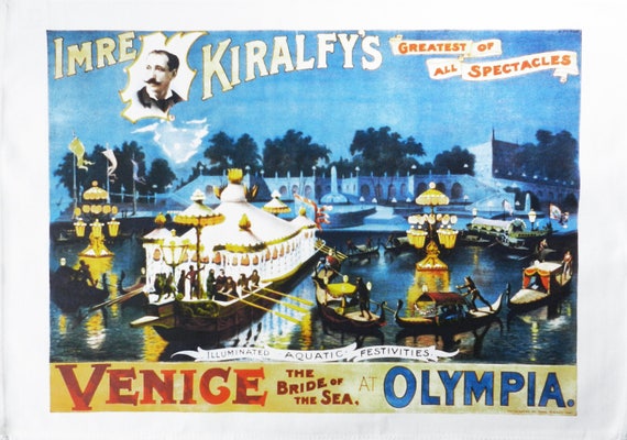 Venice at Olympia - Retro Style Theatre Poster Large Cotton Tea Towel