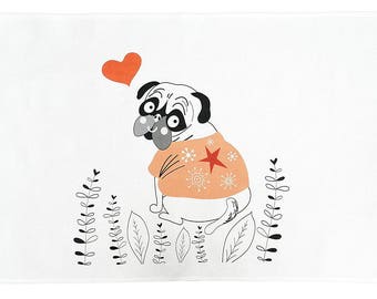 Pug Love Large Cotton Tea Towel