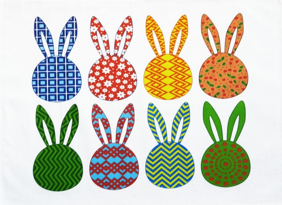 Colourful Easter Egg with Bunny Ears Design Large Cotton Tea Towel