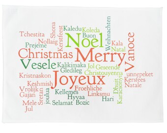 Merry Christmas - in lots of ways Large Cotton Tea Towel