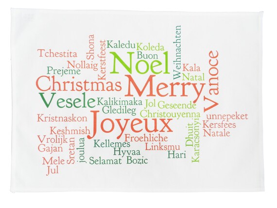 Merry Christmas - in lots of ways Large Cotton Tea Towel