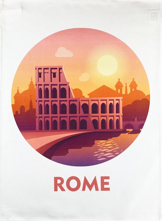 Rome and the Colosseum large cotton tea towel