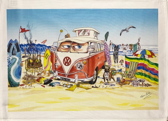 Bed and Board hand drawn Large Cotton Tea Towel