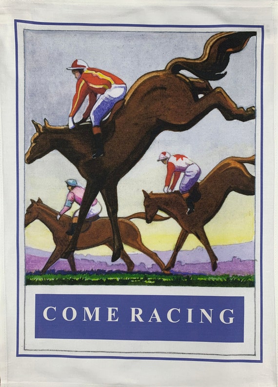 Come Racing Retro Style  Large Cotton Tea Towel