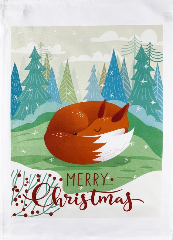 The Sleeping Christmas Fox Large Cotton Tea Towel