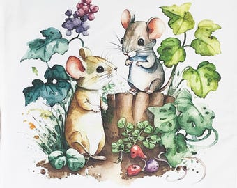 Countryside Mice in the Garden Large Cotton Tea Towel