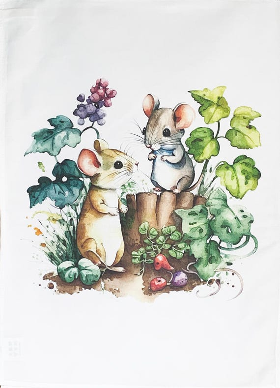 Countryside Mice in the Garden Large Cotton Tea Towel