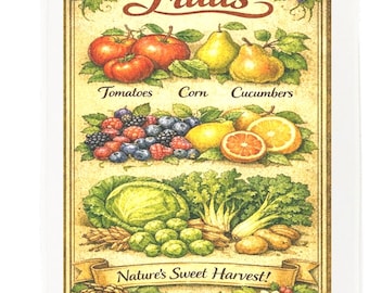Garden Fruits Vintage Cotton Tea Towel
