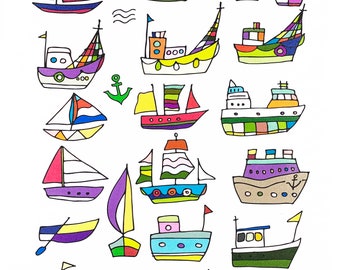 The Colourful Armada of Boats Large Cotton Tea Towel from Half a Donkey