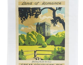 Ireland - the Land of Romance - Retro Style Travel Poster Large Cotton Tea Towel